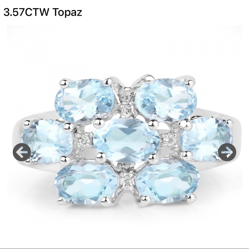 Gorgeous Womens White Gold Rhodium Over Sterling Silver 3.57 CTW Topaz Size 7